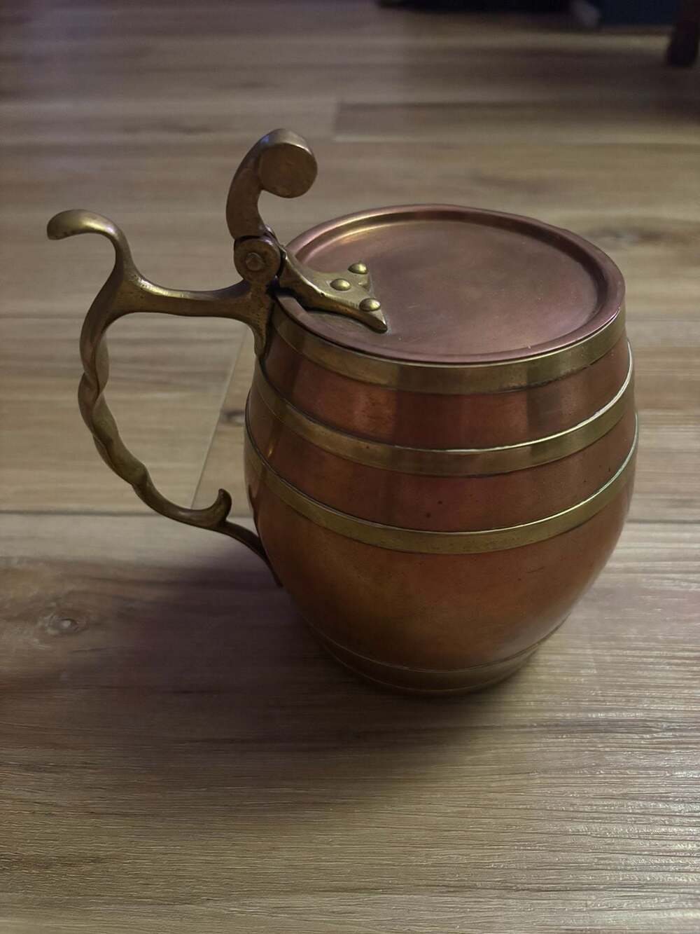 Vintage Copper and Brass Barrel Style Hinged Lid Stein Tankard - Picture 4 of 6